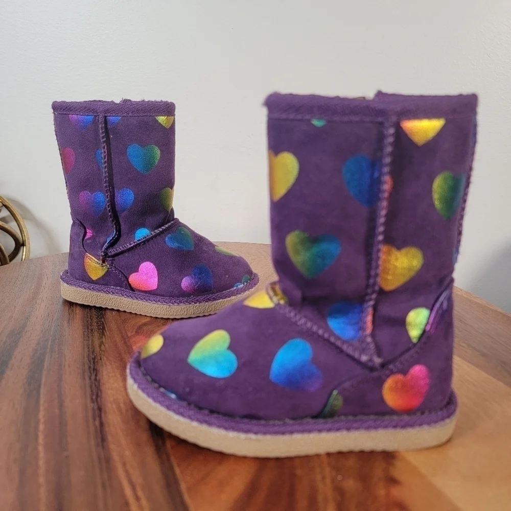 Harper Canyon Purple Soft Warm Boots Iridescent Hearts Multi Color Winter Size 5